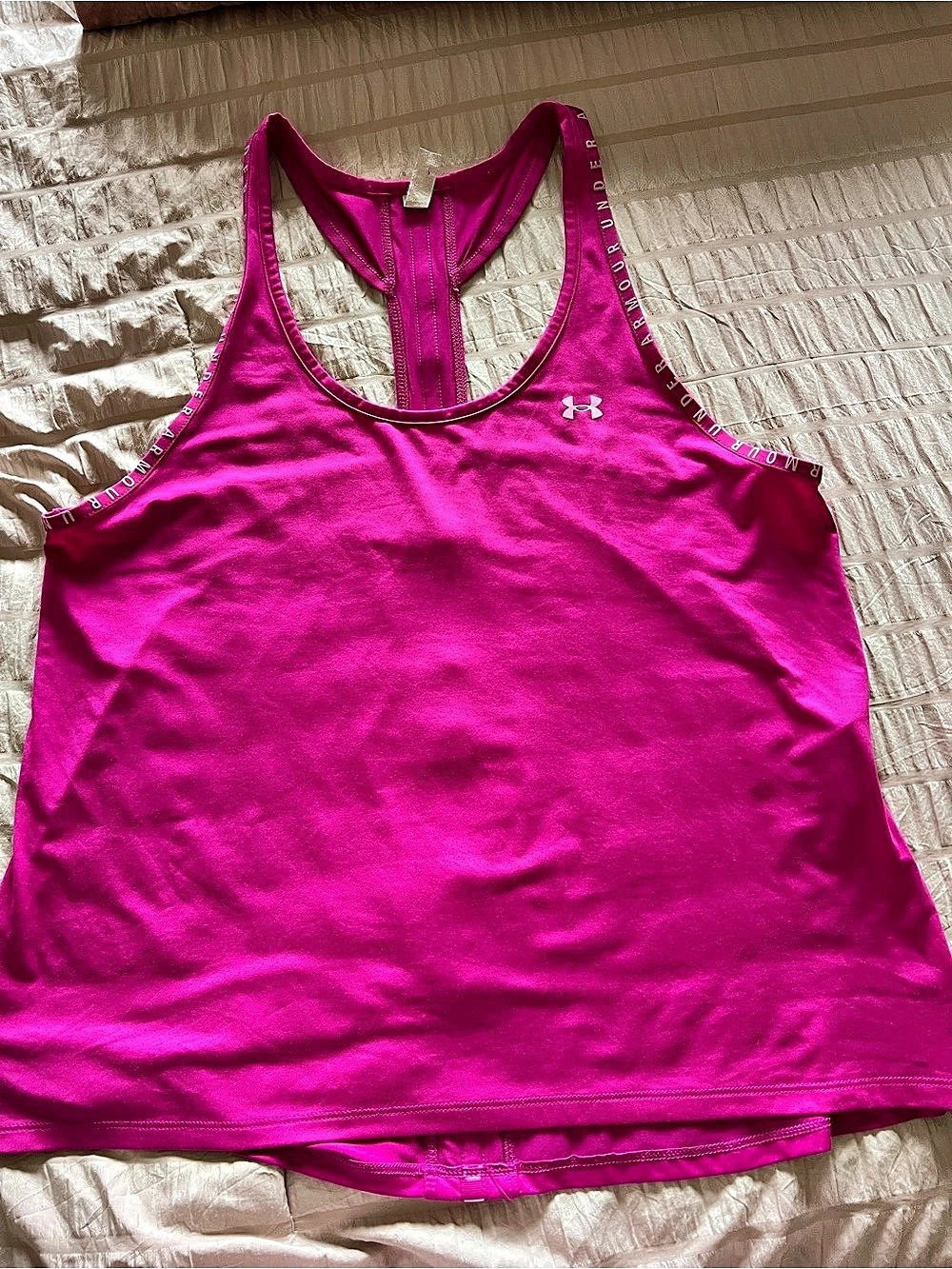 Under Armour HeatGear Wordmark Double Strap Tank Pink Large